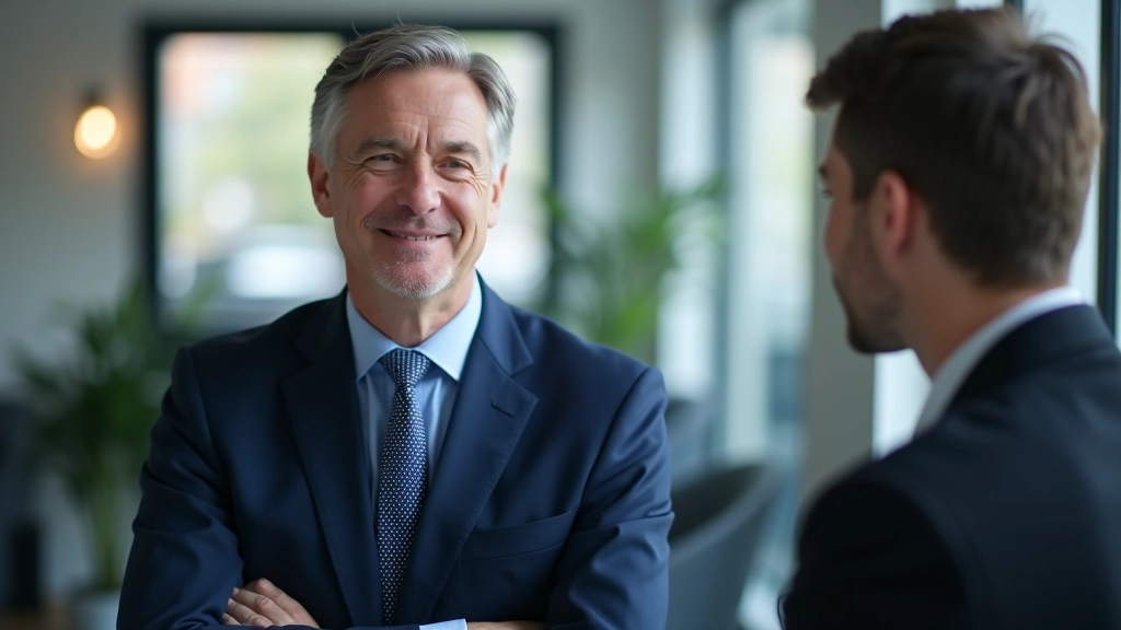 Moderne Geschäftsgespräch zwischen Finanzberater und Unternehmerin in professioneller Büroumgebung, Diskussion über Förderoptionen