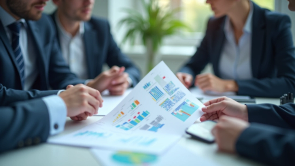 Geschäftstreffen mit Analysen und Grafiken auf Tisch