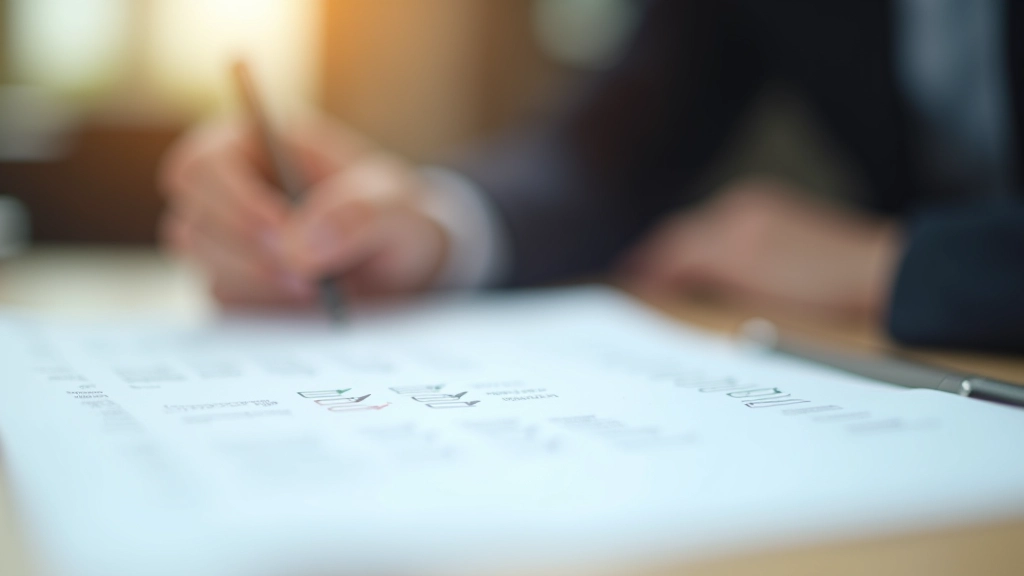 Detaillierte Checkliste mit Häkchen, Unternehmensunterlagen und Geschäftsdokumente auf Schreibtisch