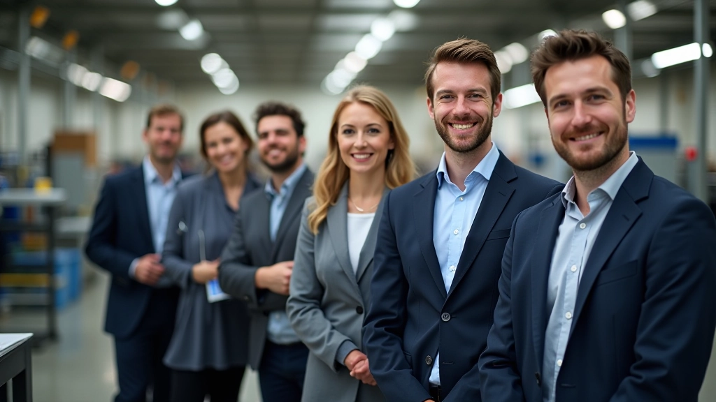 Mittelständische Unternehmer und Mitarbeiter in einem modernen Produktionsbetrieb