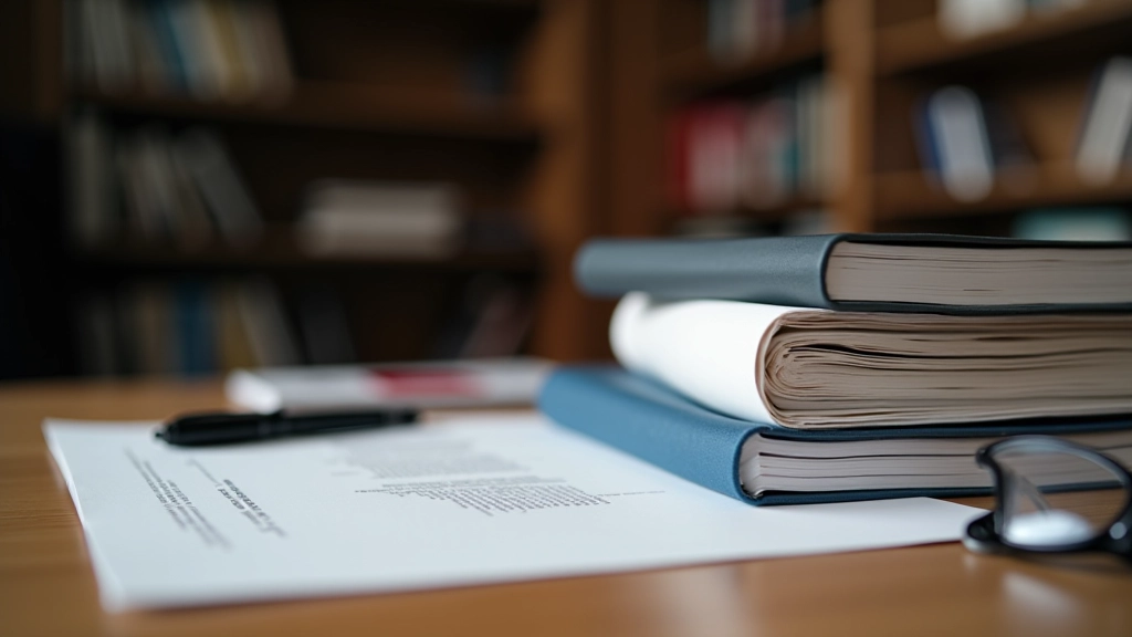 Papierstapel mit Dokumenten und Gesetzbücher auf Schreibtisch