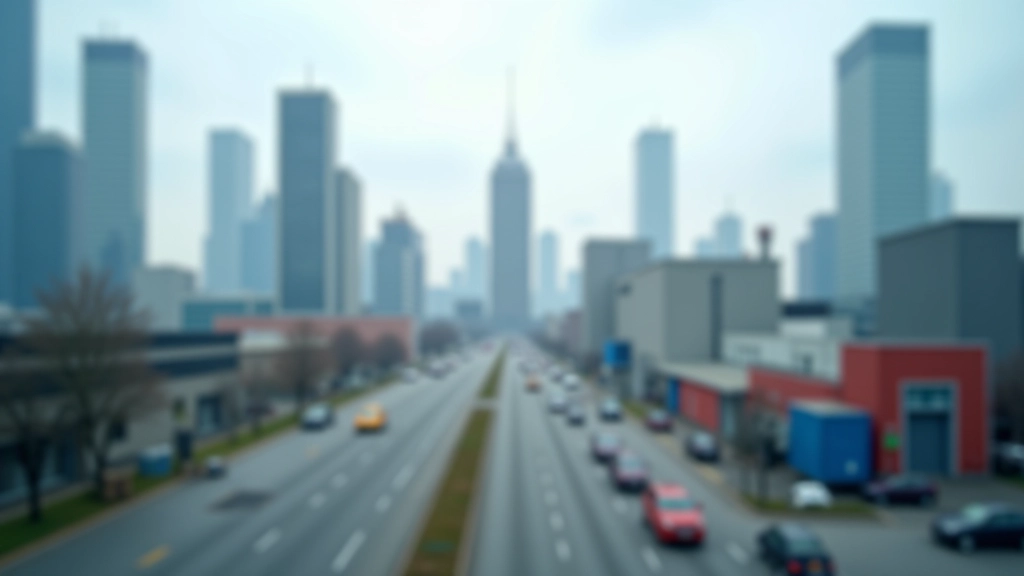 Stadtansicht mit modernen Bürogebäuden und Industrieanlagen